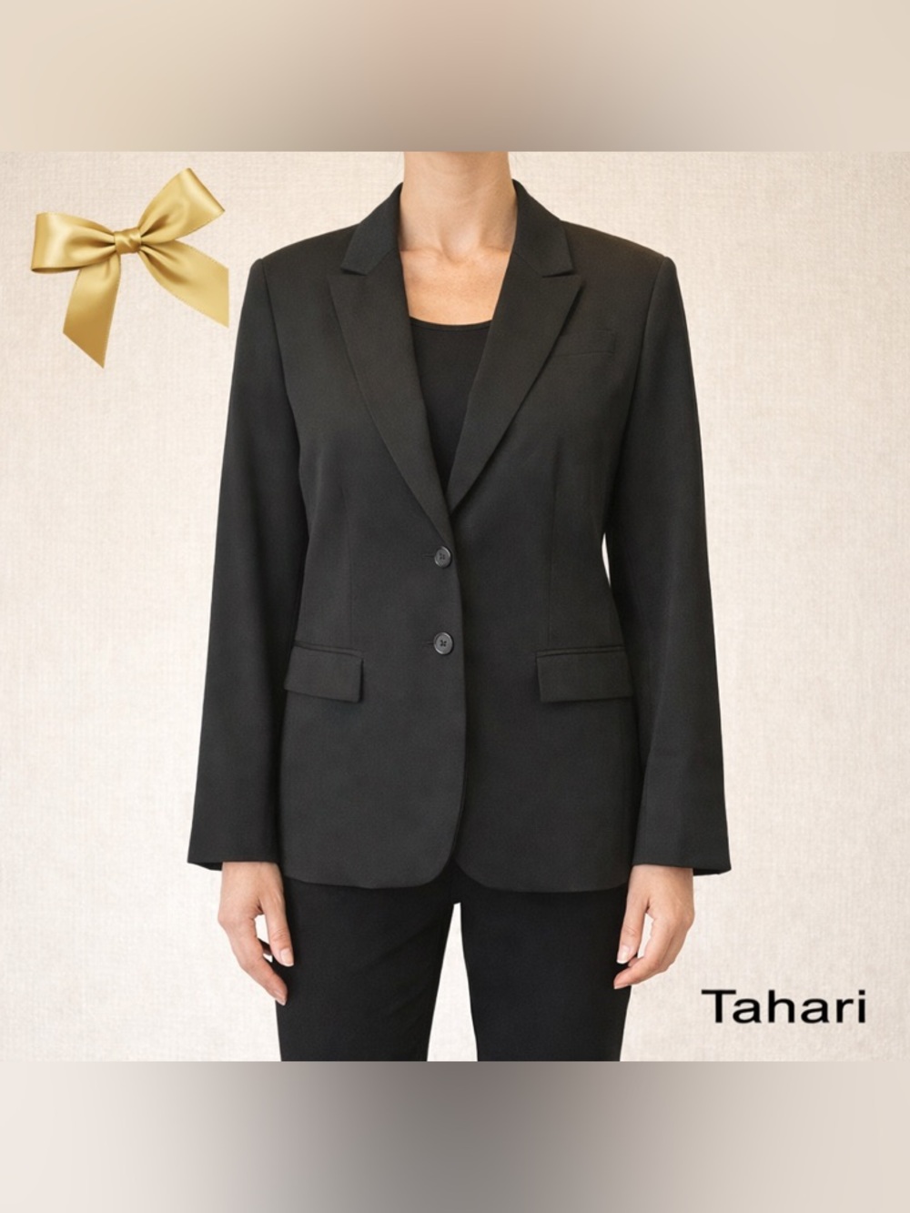 Tahari Arthur S Levine Blazer Polyester Lined Notched Collar Faux Pockets Sz 12